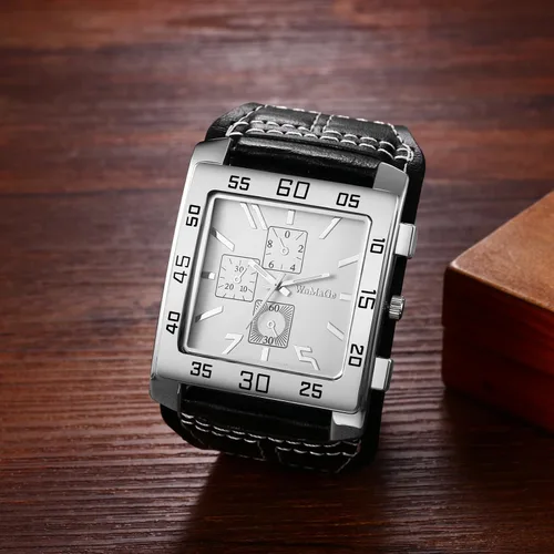 Vista 4 de Avaner Reloj cuadrado para hombre, reloj Steampunk de gran tamaño, correa de cuero, reloj de cara grande