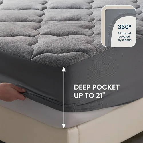 Vista 4 de SLEEP ZONE Jersey - Protector de colchón tamaño individual, ultra suave, transpirable, color gris