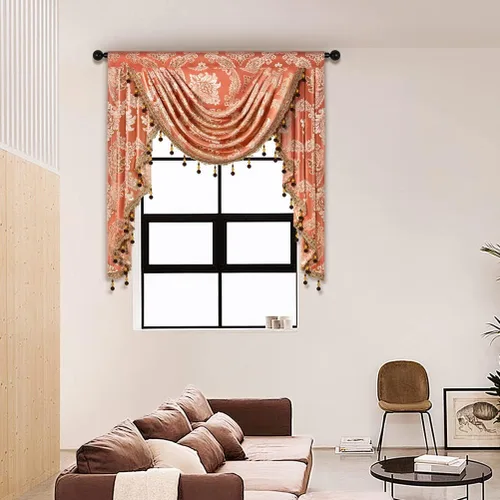 Vista 8 de ELKCA Cenefa de cascada de jacquard de estilo europeo con cuentas para sala de estar, cenefa de café de damasco para dormitorio, cocina, 39