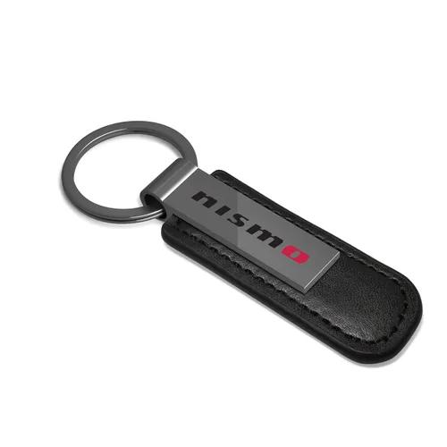 Vista 2 de iPick Image Llavero con correa de cuero PU con placa de metal negro Gunmetal para Nissan NISMO, con licencia oficial, Negro