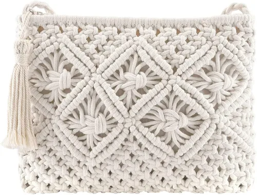Vista 2 de CHIC DIARY Bolso de mano de paja para mujer, bolso de paja bohemio para verano, playa, tejido, sobre cartera de muñeca