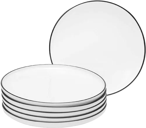 Vista 9 de Platos pequeños de porcelana de 6 pulgadas, color blanco con bordes negros, platos para servir, postre, ensalada, aperitivos, juego de 6