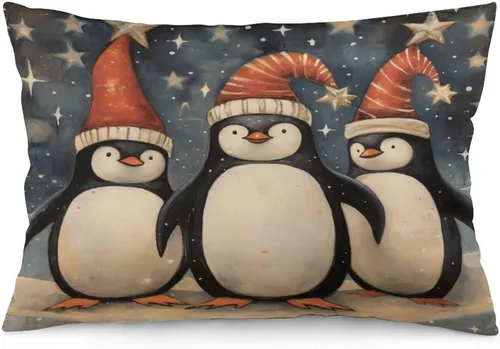 Vista 20 de Fundas de almohada con diseño de pingüinos de Navidad de 12 x 20 pulgadas, diseño de pingüinos en acuarela de Navidad, fundas de almohada