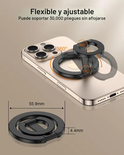 Vista 3 de Soporte de agarre para teléfono MagSafe de doble cara con anillo magnético ajustable para dedo y soporte lateral en bucle para iPhone 17/16 Pro