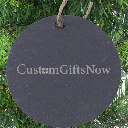 Vista 3 de Árbol de Navidad de pizarra de 3.125 pulgadas colgante hecho a mano, adorno personalizado, portero de fútbol, grabado con láser