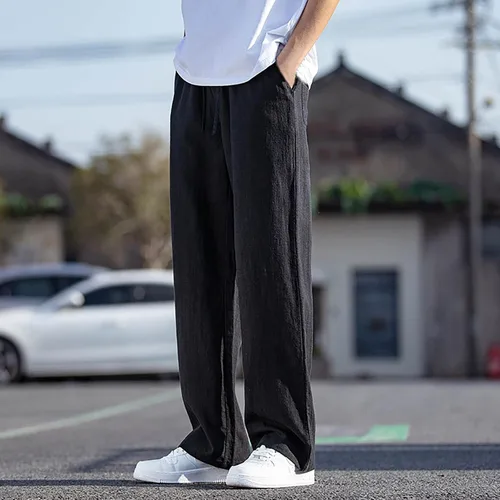 Vista 3 de GIERIDUC Pantalones de vestir a cuadros para hombre, cintura elástica, pantalones de pana para hombre, pantalones blancos de verano, pantalones