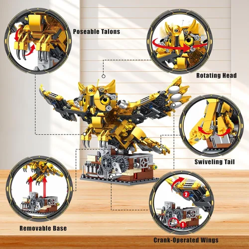 Vista 3 de MOONTOY Juego de construcción STEM de búho mecánico con alas impulsadas por