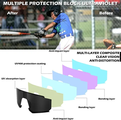 Vista 4 de FEISEDY Gafas de sol para niños, gafas de sol de béisbol juveniles, UV400, deportes, adolescentes, ciclismo, sombras para niños y niñas de 8 a 16