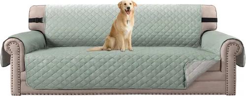 Vista 66 de H.VERSAILTEX Funda de sofá resistente al agua para sofá de 3 cojines, reversible, protector de muebles acolchado con correa elástica, funda de sofá
