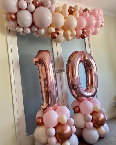 Vista 5 de Globos gigantes de número 10 de 40 pulgadas en oro rosa, 10 globos de oro rosa para cumpleaños, globos de 10 para décimo cumpleaños, aniversario