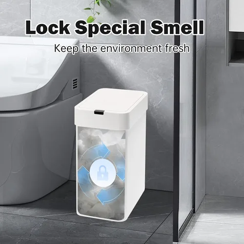 Vista 6 de SYNCVIBE Paquete de 2 cubetas de basura para baño con tapa - 2.5 galones y 4 galones con sensor de movimiento, basurero inteligente, papelera
