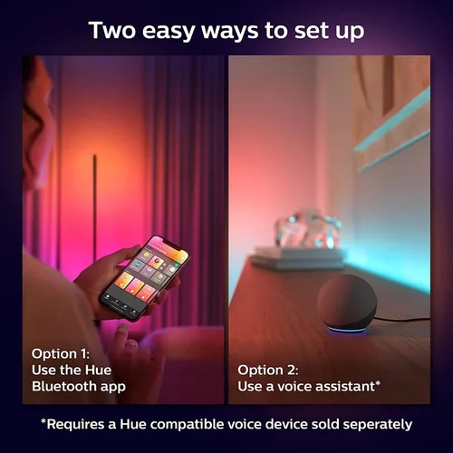 Vista 6 de Philips Hue Kits de base de tira de luz LED inteligente para interiores de 6 pies con enchufes, efecto multicolor fluido, paquete de 2, control