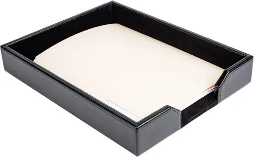 Vista 7 de Dacasso Bandeja de escritorio de cuero regenerado, soporte de cartas de lujo y organizador de papel para escritorio, 13.5 x 10.5 x 2.13 pulgadas