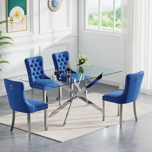 Vista 73 de Juego de mesa de comedor de cristal plateado moderno de 47 pulgadas para 2, juego de mesa de comedor de cocina redonda de 3 piezas con patas