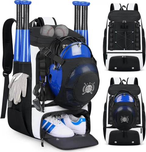 Vista 8 de SDYSM Bolsa de béisbol ligera para adultos y jóvenes, mochila de béisbol grande de 40 litros con compartimento para zapatos, soporte para casco