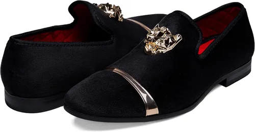 Vista 3 de Jousen Mocasines de terciopelo para hombre, zapatos de vestir, suaves, vintage, de lujo, para boda, fiesta, baile de graduación para hombres