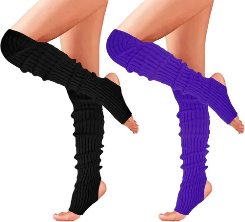 Vista 10 de Calentadores de piernas largos de punto para mujer, sobre la rodilla, de neón, acanalados, para fiestas de los años 80, deportes de baile