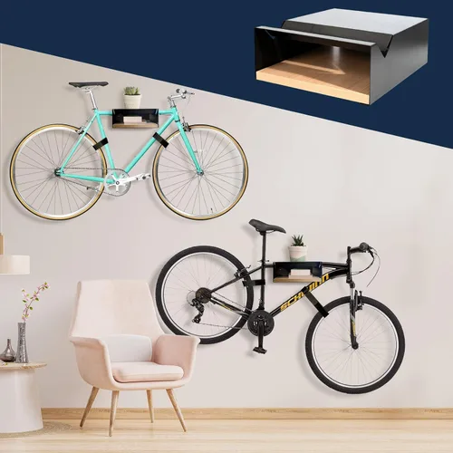 Vista 6 de MOSHAY - Soporte de pared para bicicleta, soporte de bicicleta de madera de aluminio para bicicletas de carretera, grava y turismo, almacenamiento