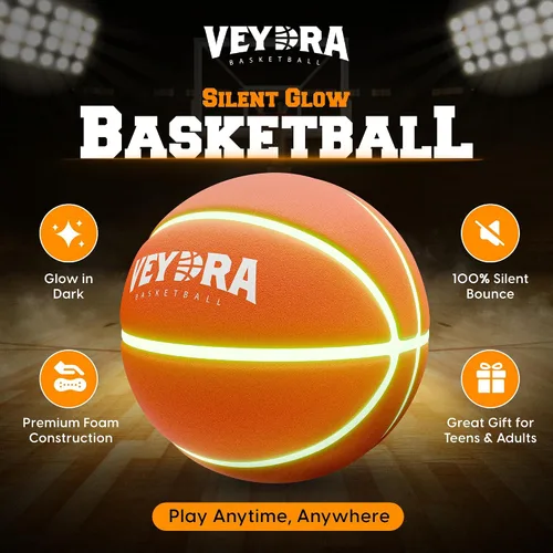 Vista 2 de Baloncesto silencioso tamaño 7 (29.5 pulgadas) – Baloncesto silencioso que brilla en la oscuridad para interiores para niños y adultos – Baloncesto