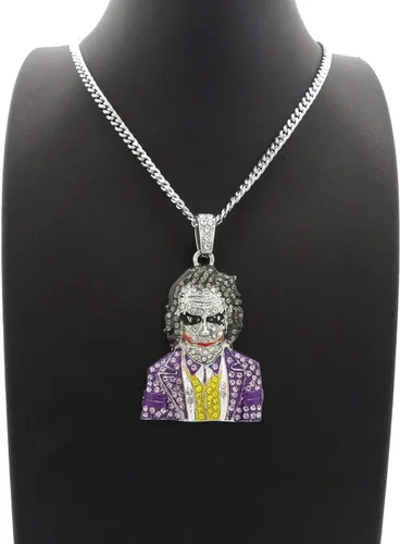 Vista 2 de Pyramid Jeweler Caja con colgante para hombre Hip Hop Iced Out Joker, cadena cubana CZ Miami Cuban Collar