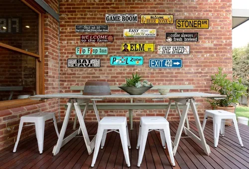 Vista 5 de Letrero de hojalata delgado con texto en inglés "Welcome to Our Cabin Street Sign" Room Bar Garage Man Cave Restaurant Shop Office Home Novedad Arte