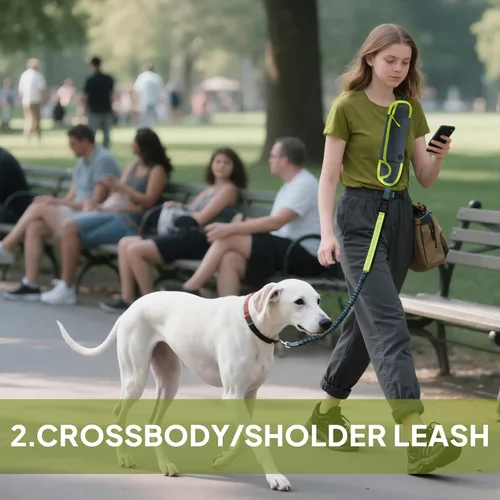 Vista 7 de Correa de perro manos libres con bolsa de cremallera, correa de cintura para pasear perros, correr y senderismo, cinturón ajustable con asa, diseño