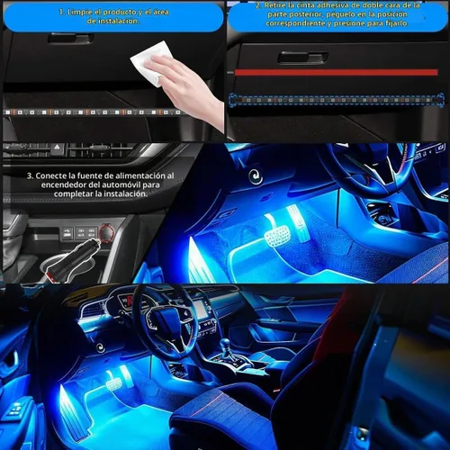 Vista 8 de Luces LED para coche, luces interiores de coche inteligentes RGB, control RGB 48SMD