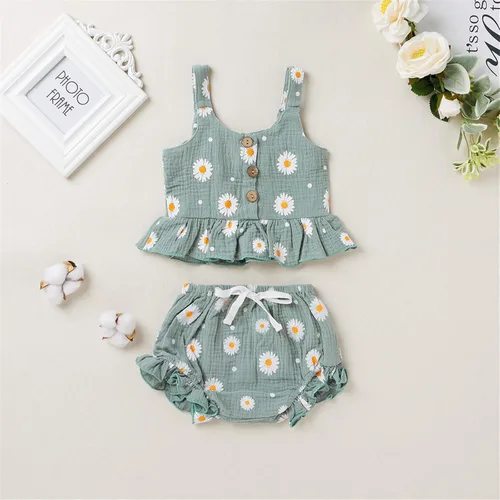 Vista 3 de Conjunto de ropa de verano para bebés y niñas pequeñas