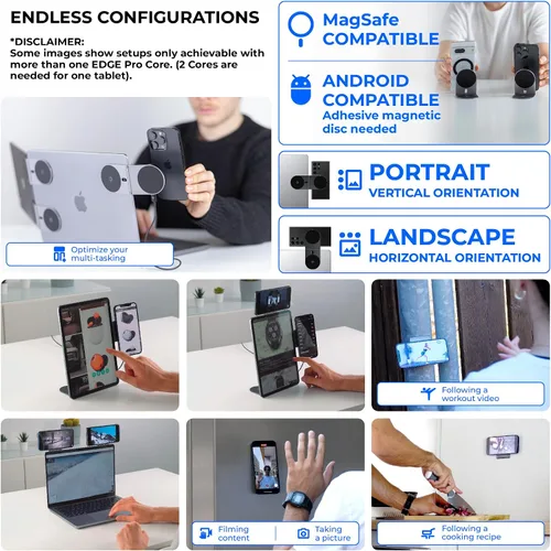 Vista 6 de Rolling Square Edge Pro Core - Soporte magnético para teléfono con base para computadoras y tabletas Placa de metal adhesiva segura o modo