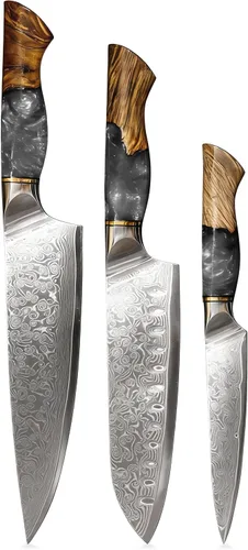 Vista 14 de Cuchillo de cocina de Damasco, acero de damasco de 67 capas, juego de cuchillos de chef profesionales de 13 pulgadas para cocina, mango ergonómico
