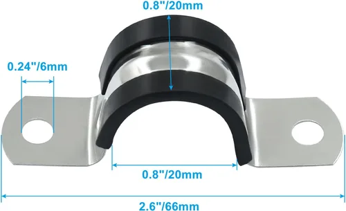 Vista 3 de 20 abrazaderas acolchadas de goma de acero inoxidable 304 de 25/32 pulgadas, correa de tubo en U de 0.787 pulgadas para instalación de tubos