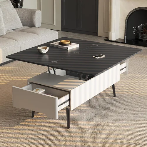 Vista 6 de HOTICKME Mesa auxiliar multifunción 3 en 1 con parte superior elevable, mesa auxiliar de 42.99 pulgadas que se convierte en mesa de comedor con 2