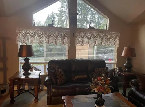 Vista 3 de Cortinas bohemias de macramé para ventanas, cenefa de macramé para dormitorio, sala de estar, decoración bohemia para colgar en la pared, 1 panel