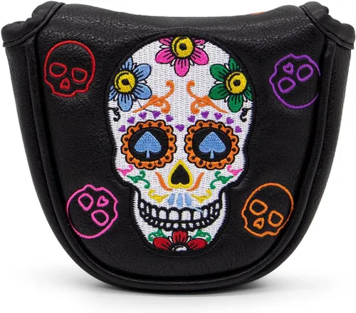 Vista 12 de Montela Golf Club Covers,Colorful Skeleton Putter Cover Driver Covers Negro/Para 3 Piezas