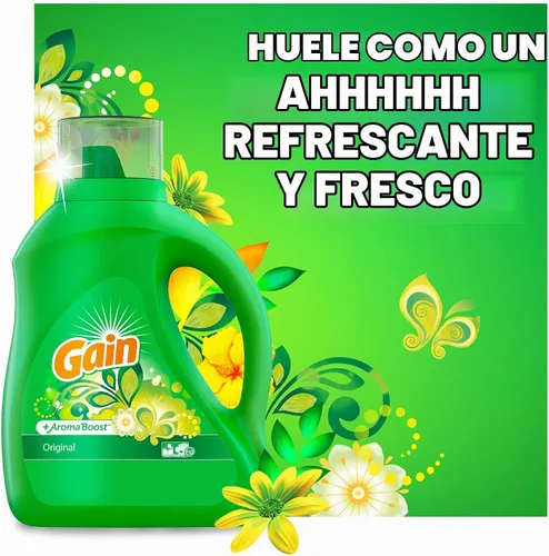 Vista 3 de Gain + Aroma Boost - Detergente líquido para ropa, aroma original, compatible con lavadoras de alta eficiencia, 96 cargas en total, 75 onzas