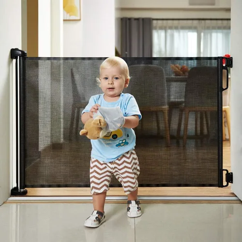 Vista 9 de EasyBaby Puerta retráctil para bebé, 33 pulgadas de alto, se extiende hasta 55 pulgadas de ancho, puertas de seguridad para bebés negros/niños