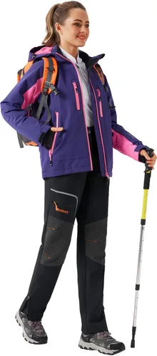 Vista 5 de URBEST Pantalones de esquí de nieve para mujer, impermeables, con forro polar, para senderismo, snowboard, con aislamiento de softshell
