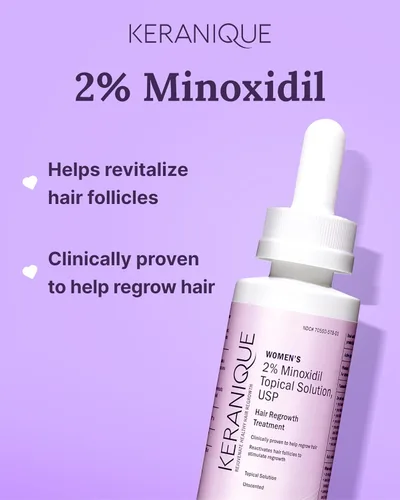 Vista 6 de Keranique Tratamiento para el crecimiento del cabello para mujeres, 2% de minoxidil para mujeres, crecimiento del cabello, fuerza y engrosamiento