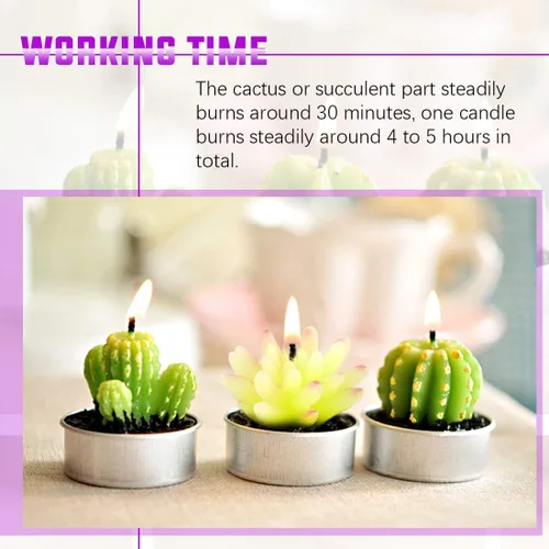 Vista 5 de Swpeet Juego de 12 velas decorativas de cactus suculentas, bonitas plantas suculentas sin humo, perfectas para velas, festivales, bodas, fiestas