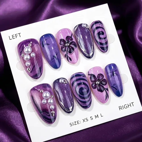 Vista 35 de Paquete de 6 144 uñas acrílicas de Halloween a presión, uñas postizas reutilizables de cobertura completa, uñas postizas adhesivas con pegamento H103