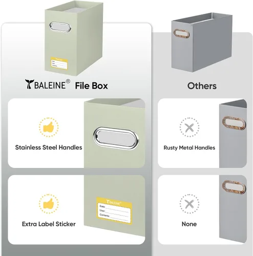 Vista 5 de BALEINE Caja organizadora de archivos, organizador de carpetas de archivos de cartón con asa para tamaño carta, caja de archivos plegable portátil