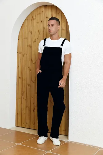 Vista 3 de Overol de mezclilla para hombre, ajustado, elástico, a la moda, con bolsillos
