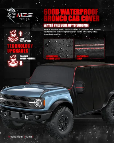 Vista 3 de MZS Funda de cabina compatible con Bronco 2 puertas 2021-2026, 600D al aire libre, impermeable, Bronco cubierta 2dr con cremallera para puerta