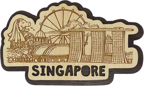 Vista 9 de Printtoo Merlion Singapore - Imán de madera grabado para nevera