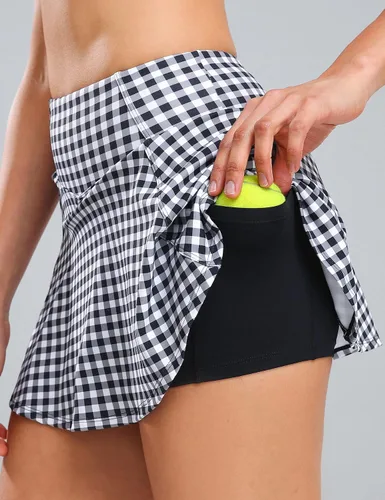 Vista 8 de 1a1a Faldas de tenis y golf para mujer con pantalones cortos y bolsillos de cintura alta, falda pantalón atlética deportiva