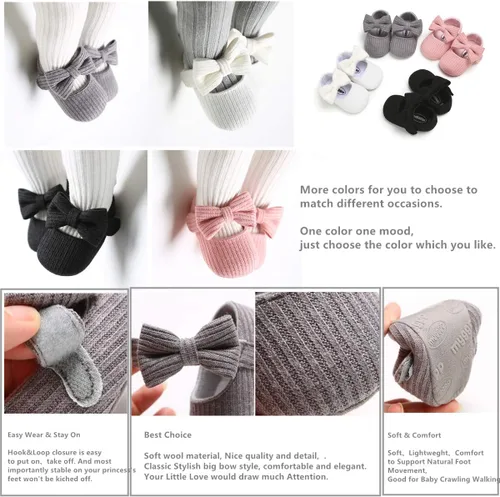 Vista 3 de Zapatos planos Mary Jane para bebés y niñas con lazo y flores, vestido de princesa, para boda, zapatos de ballet antideslizantes para niños pequeños