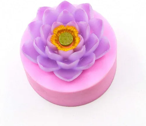 Vista 5 de Molde de jabón de silicona en forma de flor de loto 3D, molde de cera para hacer velas, molde de resina epoxi DIY
