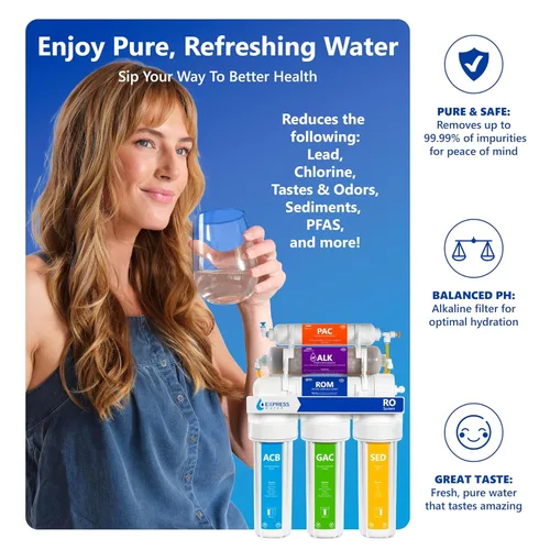 Vista 3 de Express Water Sistema de filtración de agua de ósmosis inversa alcalina de 10 etapas - Filtro de agua para debajo del fregadero con llave y Níquel