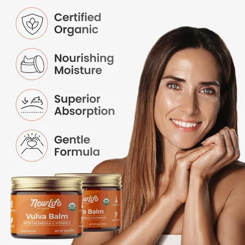 Vista 5 de NewLife Naturals Bálsamo de vulva orgánico certificado con caléndula y vitamina E para apoyar la humedad, picazón, irritación y sequedad Cuidado