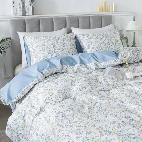 Vista 77 de HoneiLife Juegos de Fundas de Edredón Twin - Funda de Edredón Floral 100% Algodón, Juego de Ropa de Cama Transpirable de 2 Piezas con Cierre